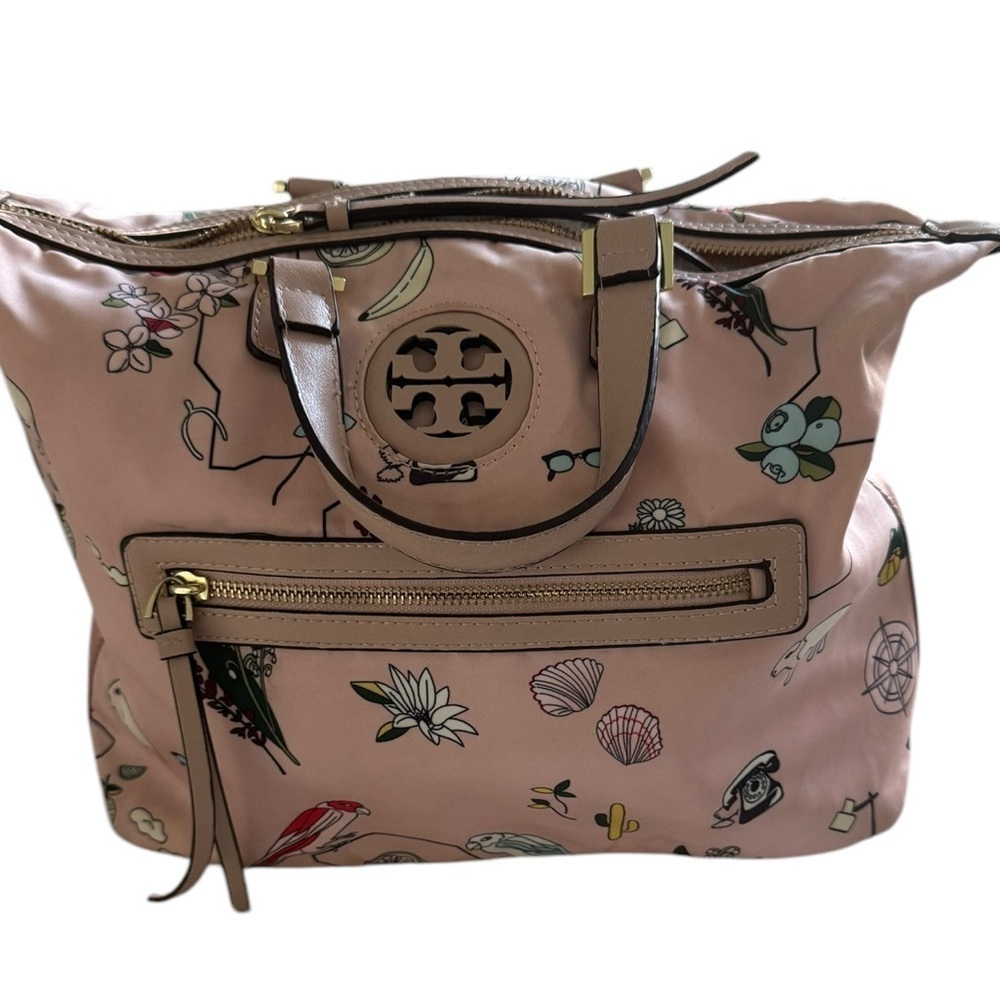 Tory Burch Pink Cherry, Shell, Floral, Parrot Cactus Printed Women's Bag 10x15x6 - Picture 12 of 14
